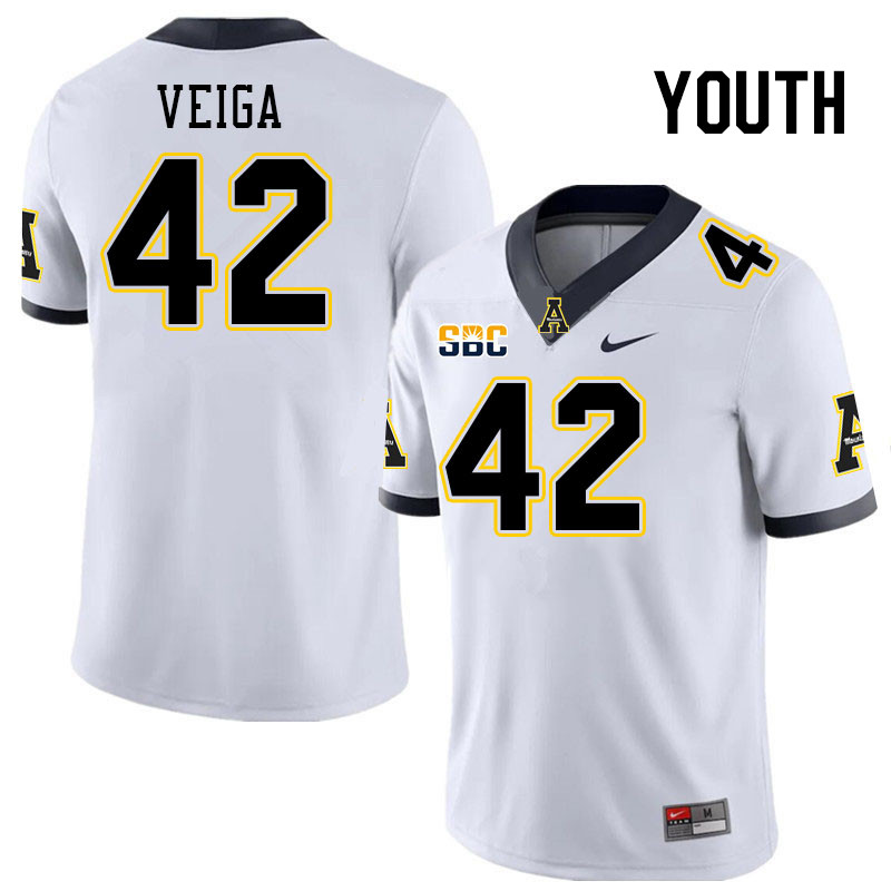 Youth #42 Braxton Veiga Appalachian State Mountaineers College Football Jerseys Stitched Sale-White